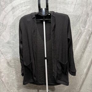 No Boundaries Black Ribbed Hooded Cardigan Long Sleeve Pockets Women M 7-9